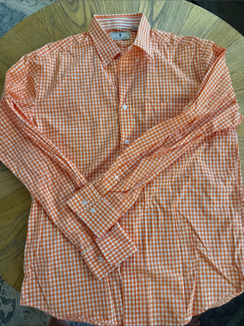 Southern Tide Orange Gingham Long-Sleeve Dress Shirt
